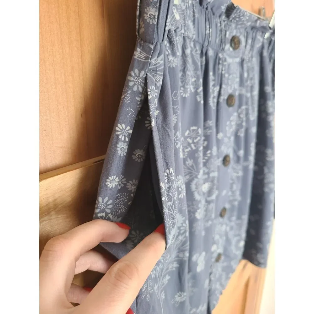 Madewell Blue Floral‎ Paperbag Mini Skirt LARGE Pockets Button Front Feminine L